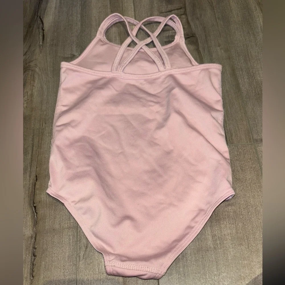 Kids Blush Pink Unitard Bodysuit with Criss Cross Back - Picture 3 of 5